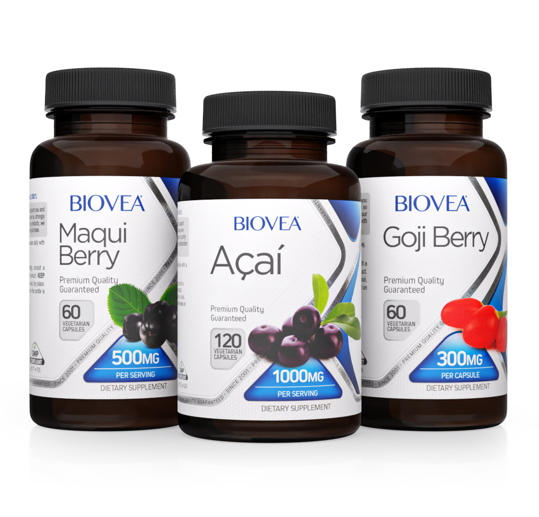 ACAI BERRY 1000mg + MAQUI BERRY 500mg + GOJI BERRY 300mg SUPER ANTIOXIDANT VALUE PACK