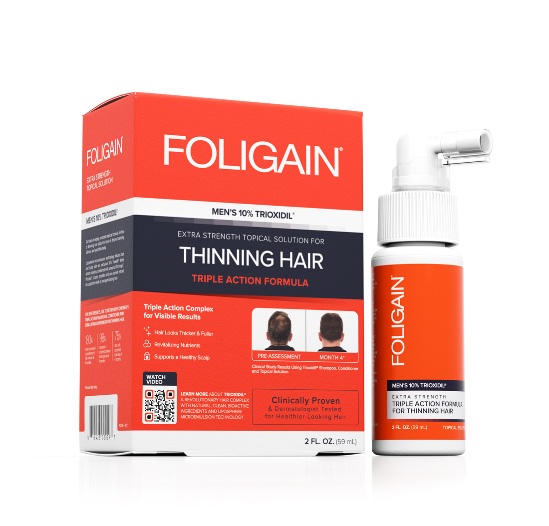 FOLIGAIN TRIPLE ACTION TREATMENT FOR THINNING HAIR For Men with 10% Trioxidil® (2 fl oz) 59ml 1 Month Supply