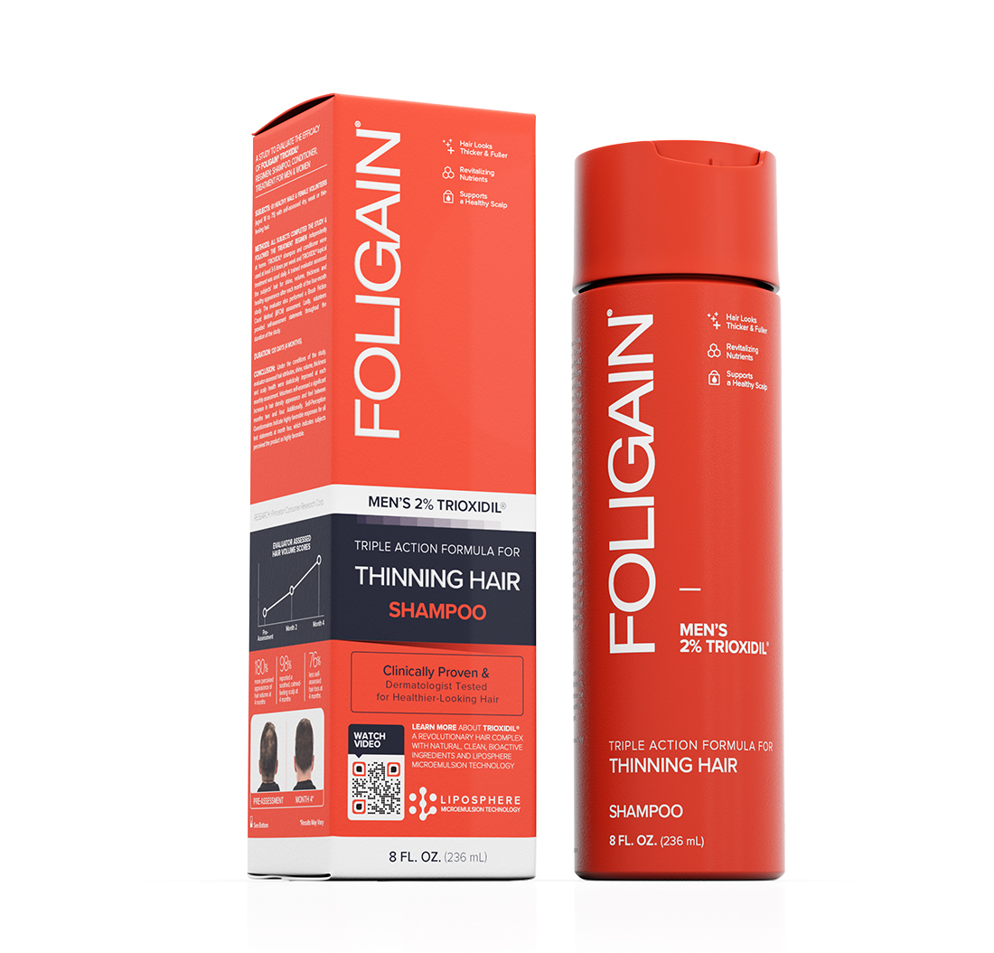 FOLIGAIN TRIPLE ACTION SHAMPOO FOR THINNING HAIR For Men with 2% Trioxidil® (8 fl oz) 236ml