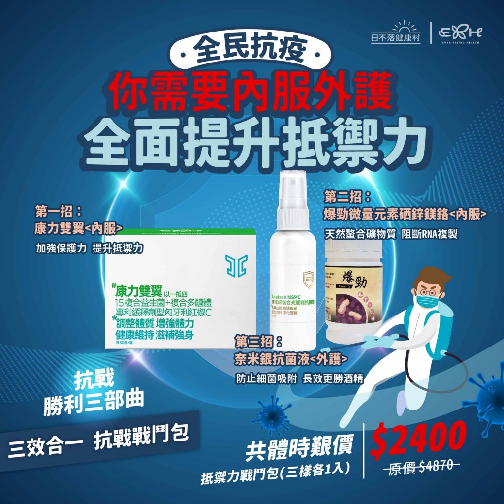 【抗役戰鬥包】內服外護 由內而外打造超強抵禦力 康力雙翼+微礦元素-爆勁+奈米銀抗菌液 超強組合